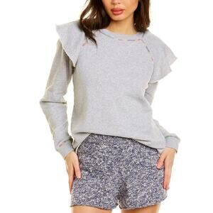 Something Navy Meghan Gray Ruffled Crewneck Terry Pullover Sweatshirt Size XS